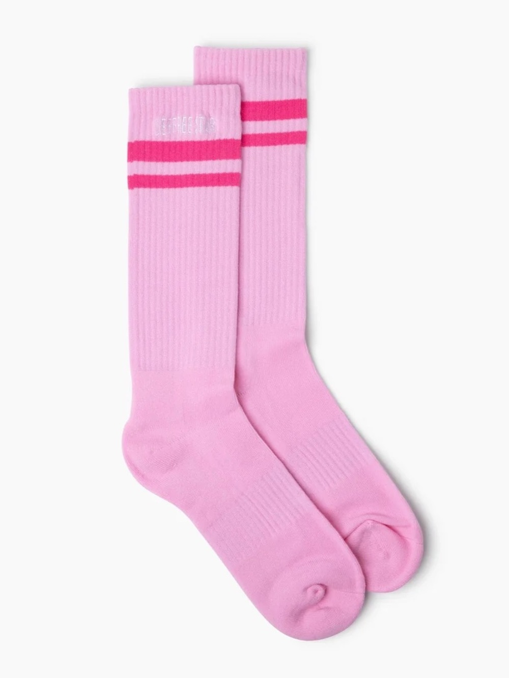 Jeffree Star Embroidered Pink Athletic Crew Socks with Contrast Stripes